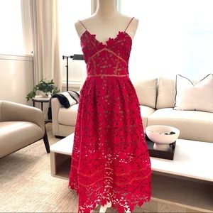 Like New Red Floral Lace Midi Dress